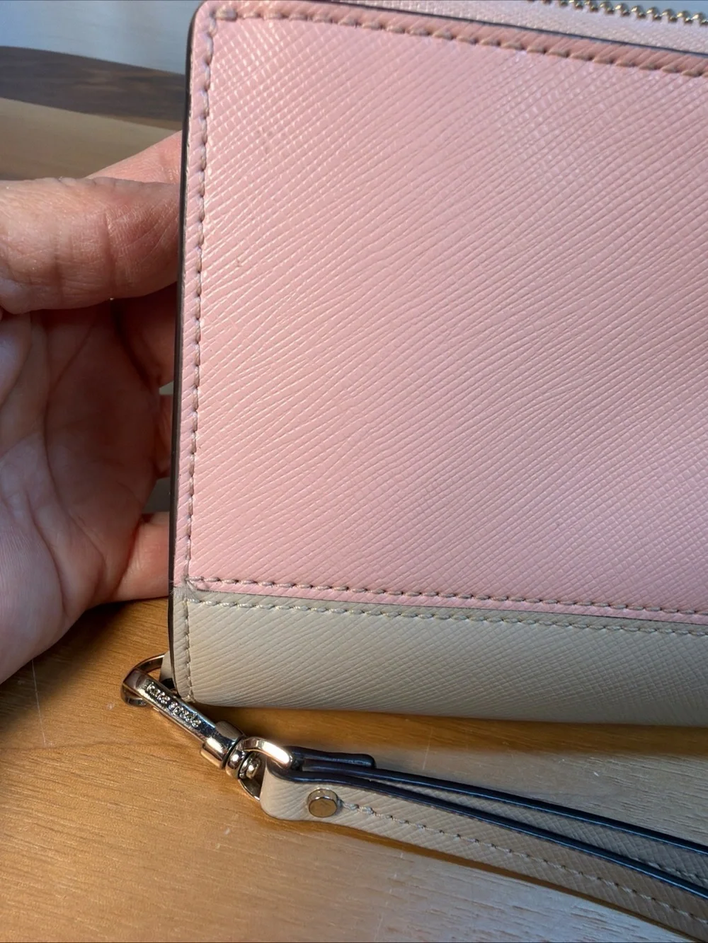 Kate Spade NY Spencer Compact Wallet Wristlet Pink Two-Tone Saffiano Leather